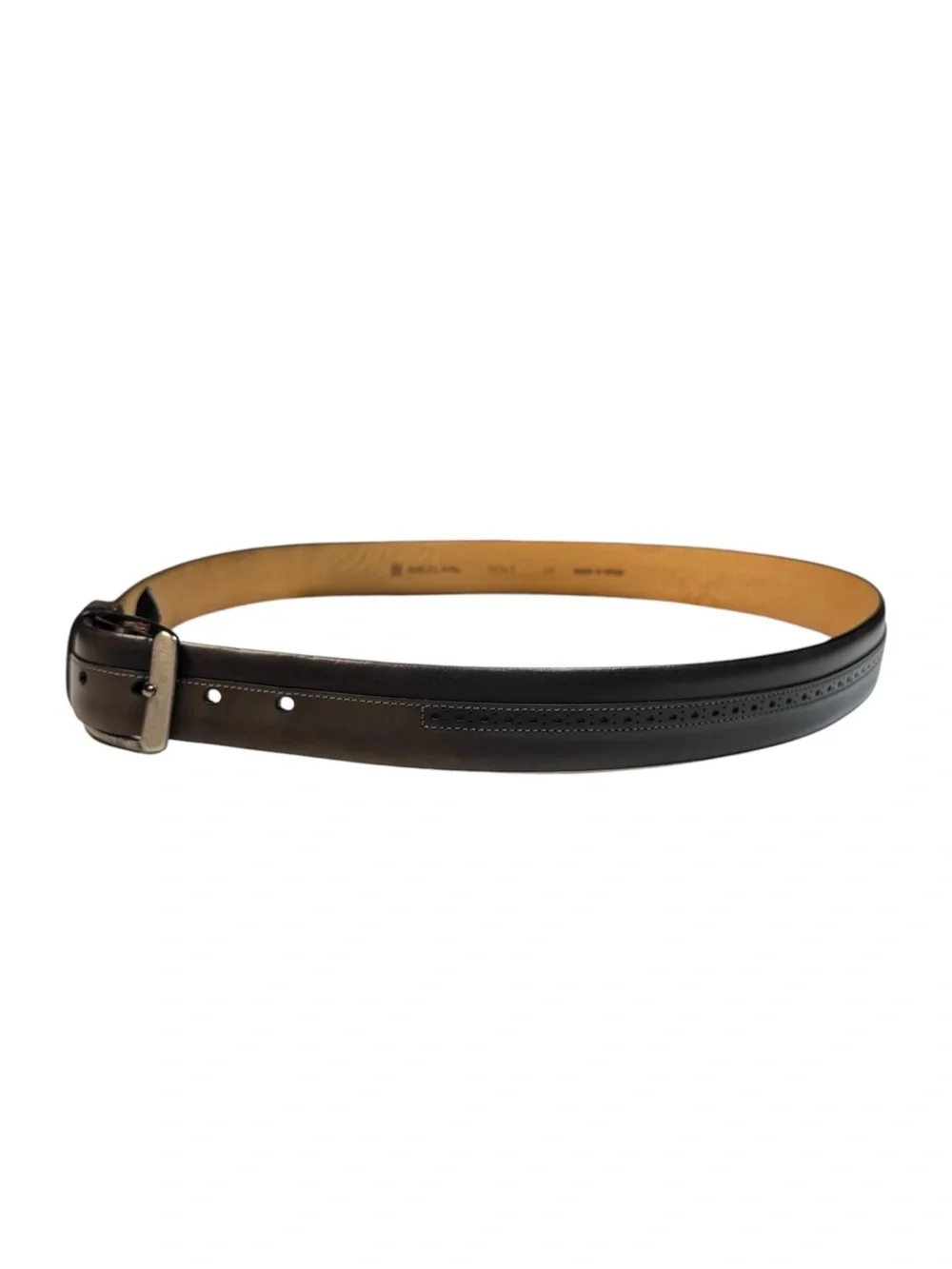Mezlan Two-Tone Brogue Leather Men's Dress Belt Gray Black Gunmetal Spain 40